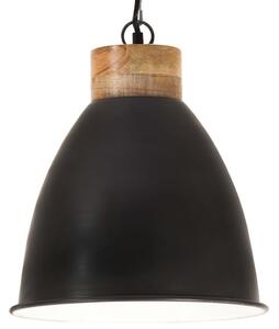 Industrialna lampa wisząca, czarne żelazo i drewno, 35 cm, E27