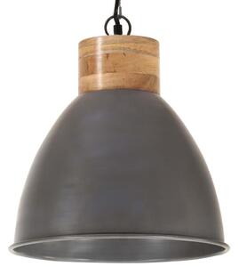 Industrialna lampa wisząca, szare żelazo i drewno, 46 cm, E27