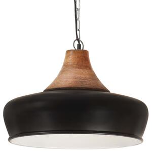 Industrialna lampa wisząca, czarne żelazo i drewno, 26 cm, E27