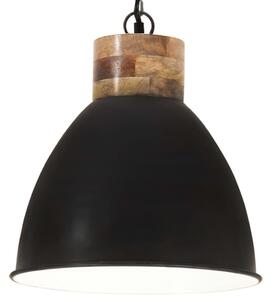 Industrialna lampa wisząca, czarne żelazo i drewno, 46 cm, E27