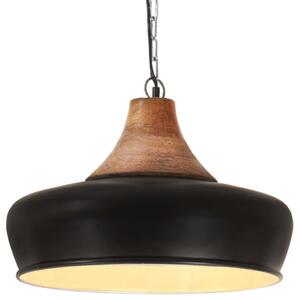 Industrialna lampa wisząca, czarne żelazo i drewno, 26 cm, E27