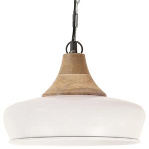 Industrialna lampa wisząca, białe żelazo i drewno, 26 cm, E27