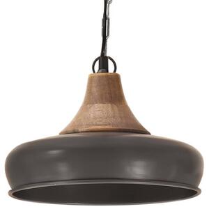 Industrialna lampa wisząca, szare żelazo i drewno, 26 cm, E27