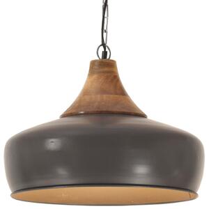 Industrialna lampa wisząca, szare żelazo i drewno, 35 cm, E27