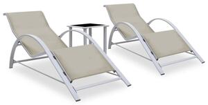 Leżaki ze stolikiem, 2 szt., aluminium, kremowe