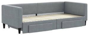 Sofa rozsuwana z szufladami, jasnoszara, 90x200 cm, tkanina