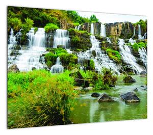 Obraz - wodospady z zielenią (70x50 cm)