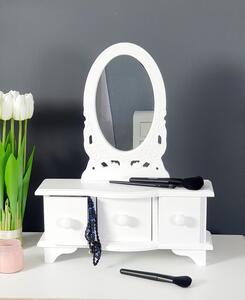 Stylowa toaletka z serii Romantic, trzy szufladki, lustro, matowa biel