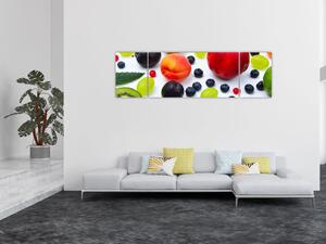 Obraz owoców z kroplami wody (170x50 cm)