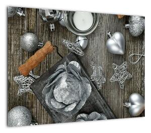 Obraz - srebrne ozdoby świąteczne (70x50 cm)