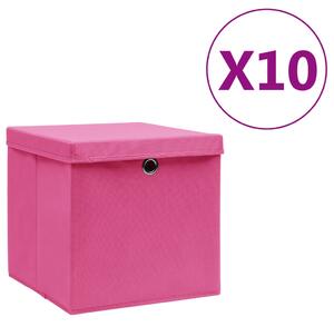 Pudełka z pokrywami, 10 szt., 28x28x28 cm, różowe