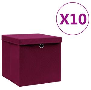 Pudełka z pokrywami, 10 szt., 28x28x28 cm, ciemnoczerwone