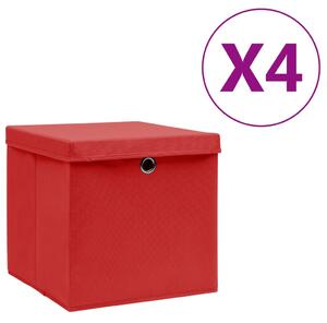 Pudełka z pokrywami, 4 szt., 28x28x28 cm, czerwone