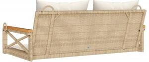 Ławka bujana z poduszkami, beżowa, 109x62x40 cm, polirattan