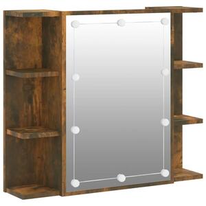Szafka z lustrem i LED, opalany dąb, 70x16,5x60 cm