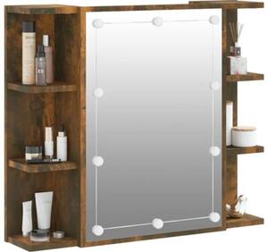 Szafka z lustrem i LED, opalany dąb, 70x16,5x60 cm