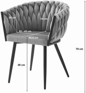 Ciemnoszare kubełkowe krzesło welurowe - Avax