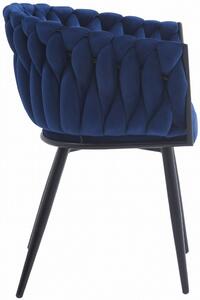Granatowe krzesło welurowe z plecionym oparciem - Avax