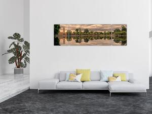 Obraz jeziora i drzew (170x50 cm)