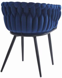 Granatowe krzesło welurowe z plecionym oparciem - Avax