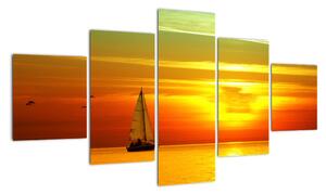 Obraz zachodu słońca z jachtem (125x70 cm)