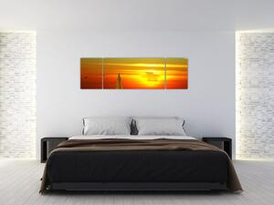Obraz zachodu słońca z jachtem (170x50 cm)