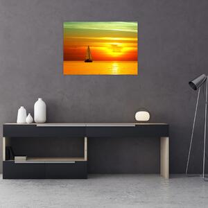 Obraz zachodu słońca z jachtem (70x50 cm)