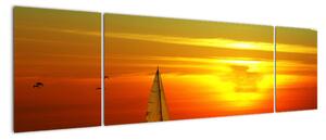 Obraz zachodu słońca z jachtem (170x50 cm)