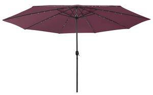 Parasol ogrodowy z LED, 400 cm, bordowy