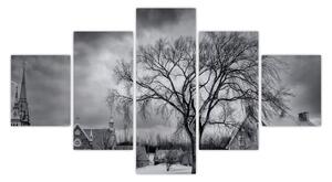 Obraz czarno - białej wioski (125x70 cm)