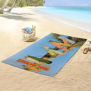 Good Morning Ręcznik plażowy CITY SIGNS, 100x180 cm, niebieski