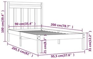 Jednoosobowe szare łóżko drewniane 90x200 - Selmo 3X