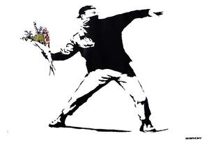 Plakat, Obraz Banksy street art - graffiti throwing flowers, (59 x 42 cm)