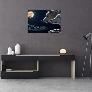 Obraz wilków wyjących do księżyca (70x50 cm)