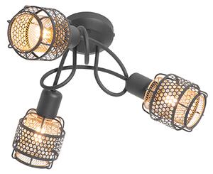 Designerska lampa sufitowa czarna ze złotem 3-światła - Noud