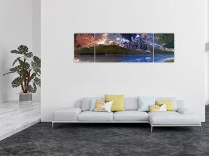 Obraz jeziora i gór (170x50 cm)