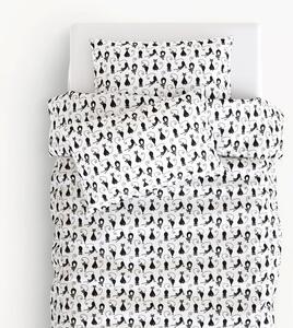 Goldea pościel dziecięca bawełniana - czarne koty na białym 140 x 200 i 70 x 80 cm