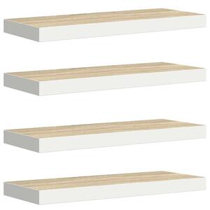 Półki ścienne, 4 szt., kolor dębu i biel, 60x23,5x3,8 cm, mdf