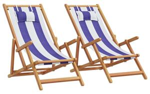 Składane krzesła plażowe, 2 szt., niebiesko-białe