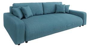 Turkusowa sztruksowa rozkładana sofa ze schowkiem 234 cm Sara – Ropez