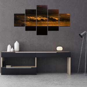 Obraz żaglówki o zachodzie słońca (125x70 cm)