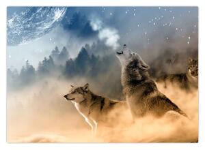 Obraz - wilki wyjące do księżyca (70x50 cm)