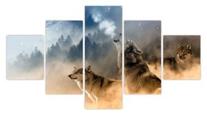 Obraz - wilki wyjące do księżyca (125x70 cm)