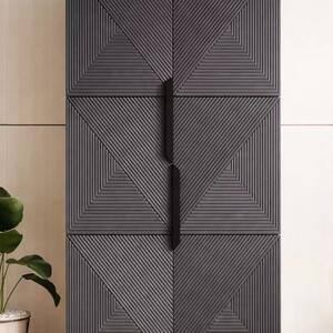 Szafa Asha 100 cm z ryflowanym frontem i metalowymi uchwytami- artisan / rivier stone mat / czarne uchwyty