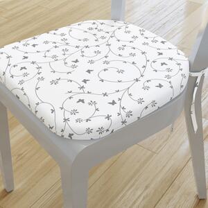 Goldea zaokrąglona poduszka na krzesło 39x37 cm - szare kwiatki i motylki na białym 39 x 37 cm