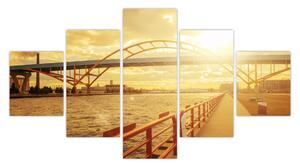 Obraz mostu z zachodem słońca (125x70 cm)