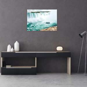 Obraz wodospadów z łodzią (70x50 cm)