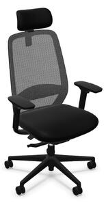 Krzesło biurowe Elovie ergonomiczne czarne z zagłówkiem i siatką
