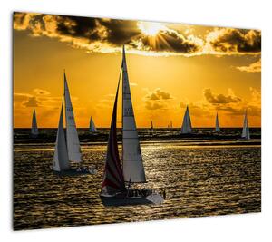 Obraz jachtu o zachodzie słońca (70x50 cm)