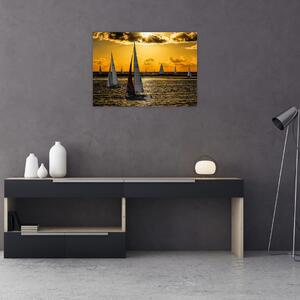Obraz jachtu o zachodzie słońca (70x50 cm)